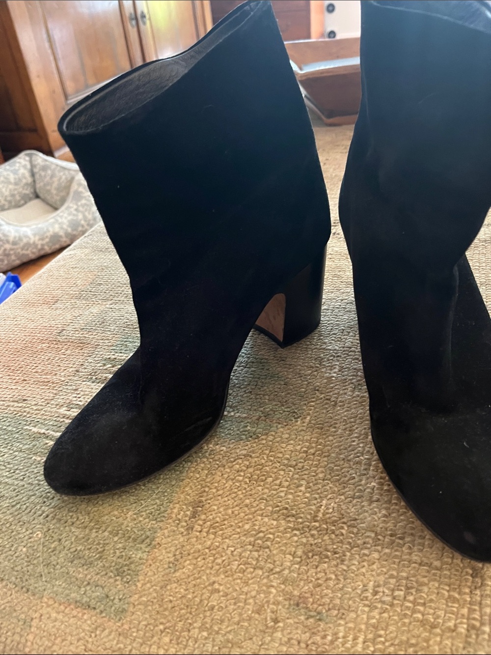 Vince Black Suede Ankle Booties with Block Heel